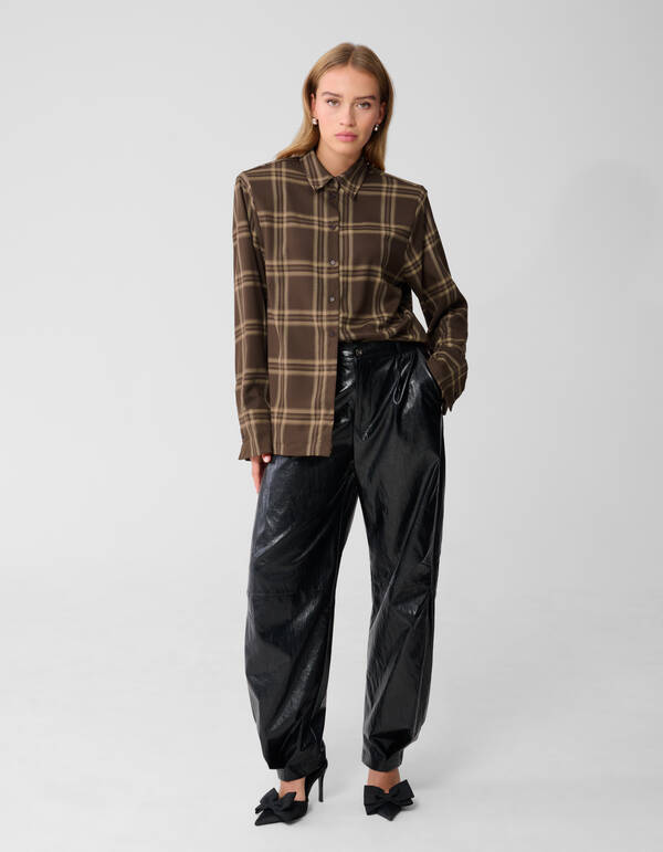 Übergroße Karobluse Braun von Monica SHOEBY WOMEN