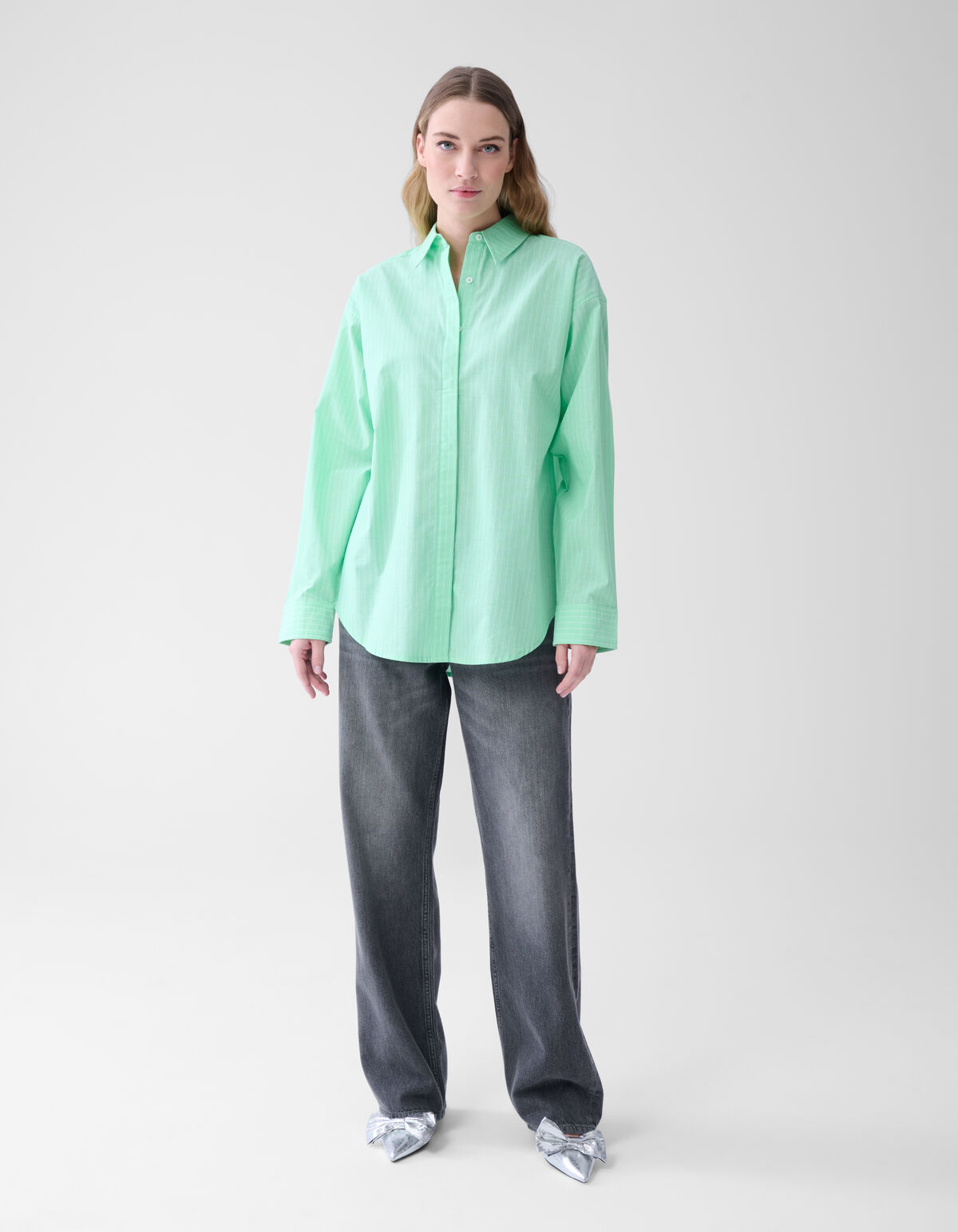 Nadelstreifen Popelinebluse Hellgrün SHOEBY WOMEN