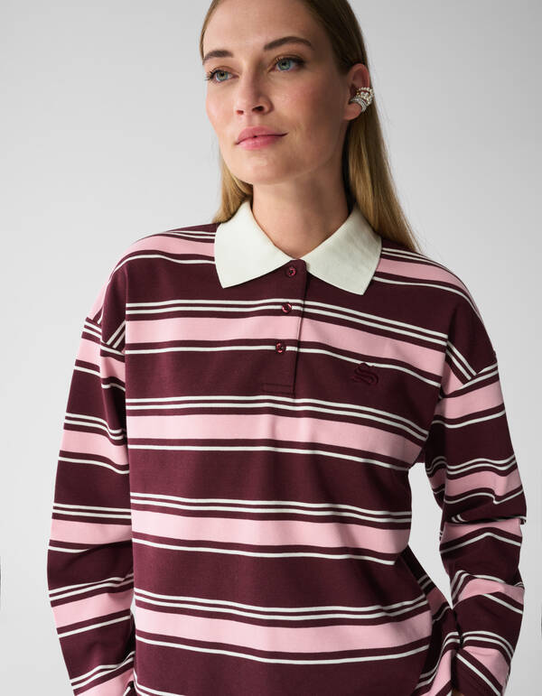 Gestreiftes Polo Longsleeve dunkelrot SHOEBY WOMEN