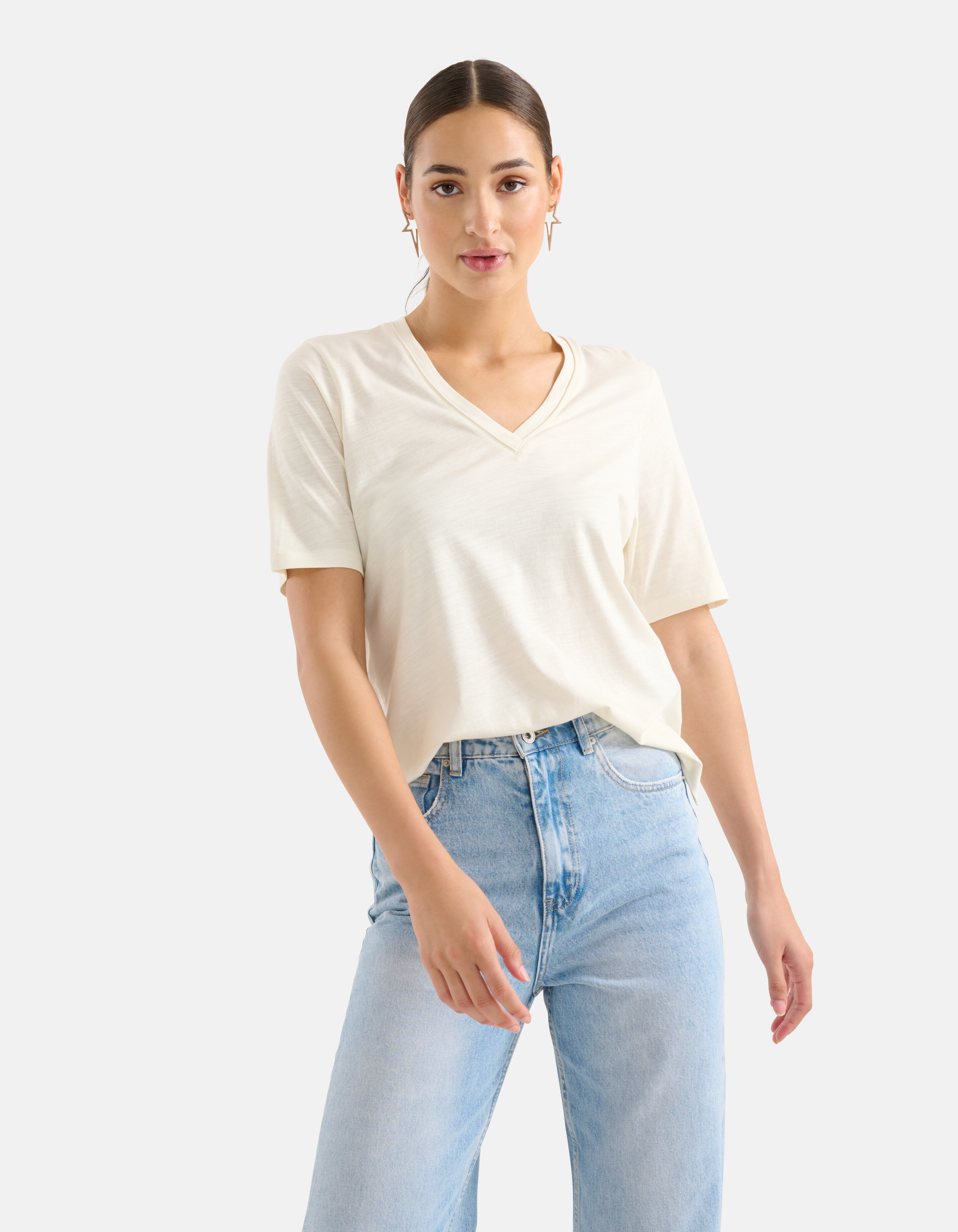 Basic-T-Shirt mit V-Ausschnitt Weiß SHOEBY WOMEN