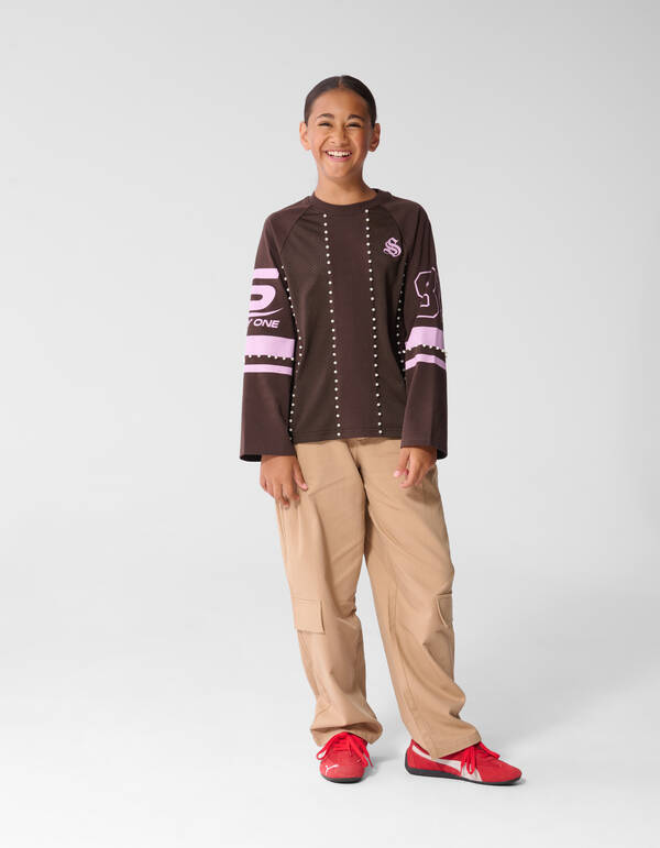 Perlen Mesh Longsleeve Dunkelbraun SHOEBY GIRLS