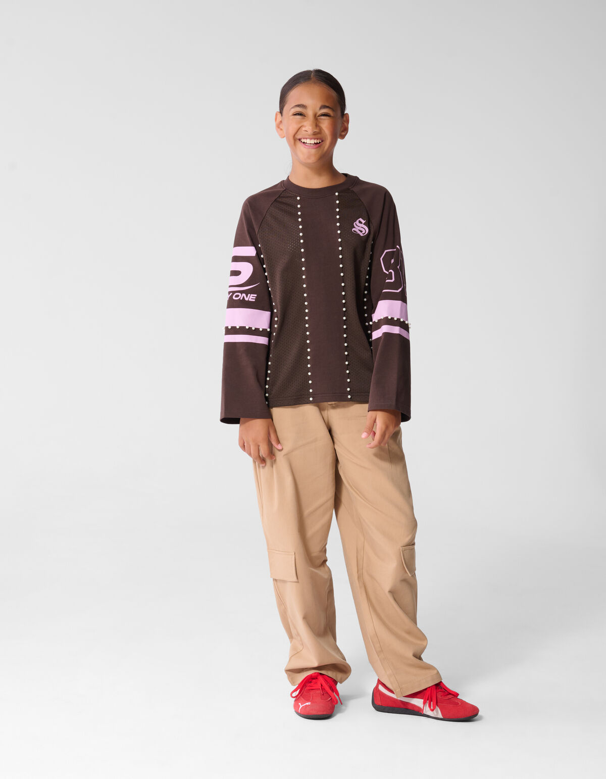 Perlen Mesh Longsleeve Dunkelbraun SHOEBY GIRLS