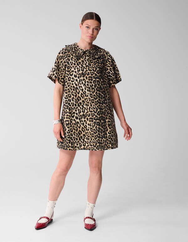 Denim-Kragen Leopard Midikleid Braun SHOEBY WOMEN