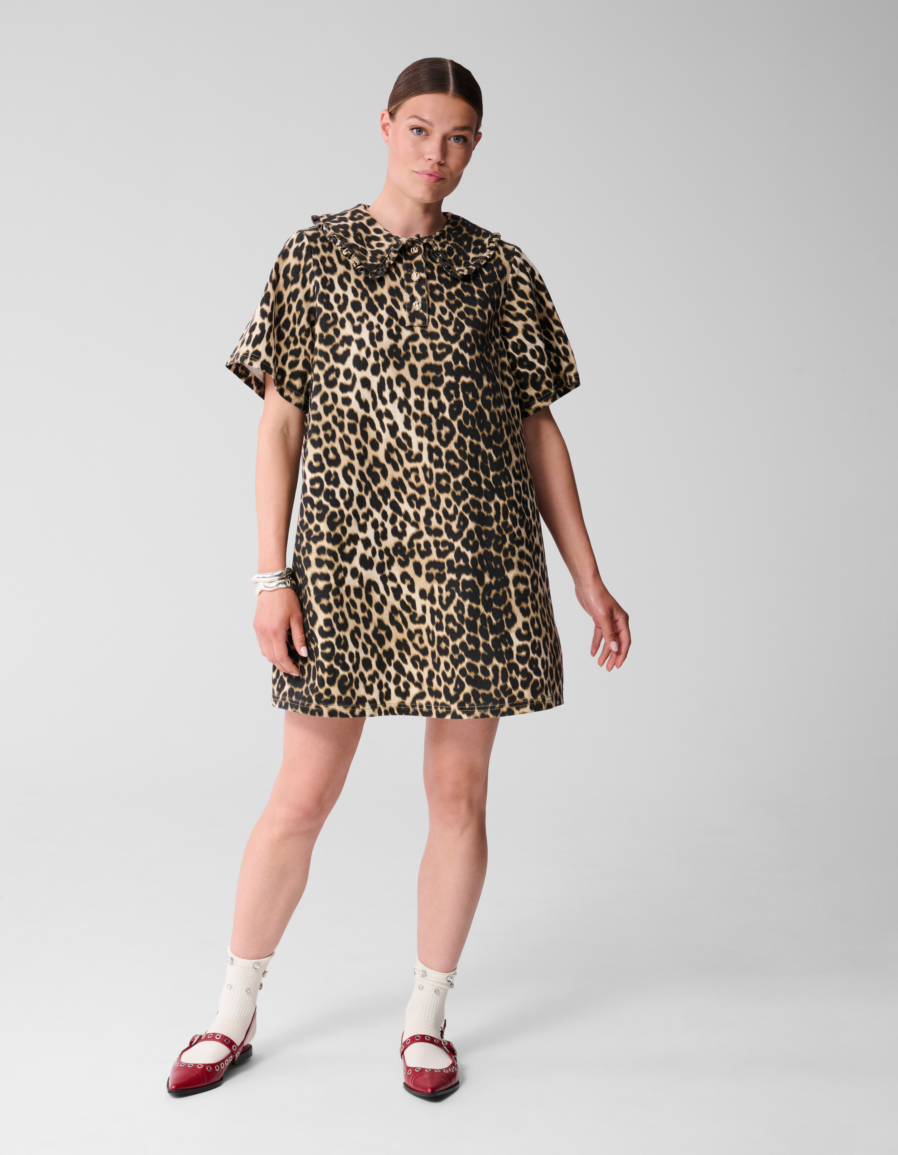 Denimkragen Leopard Minikleid Braun SHOEBY WOMEN