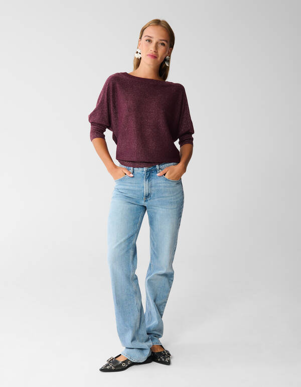 .Glitzer Fledermaus-Pullover Dunkelrot SHOEBY WOMEN