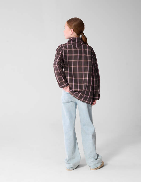 Relaxed Karierte Scarf Bluse Dunkelbraun SHOEBY GIRLS