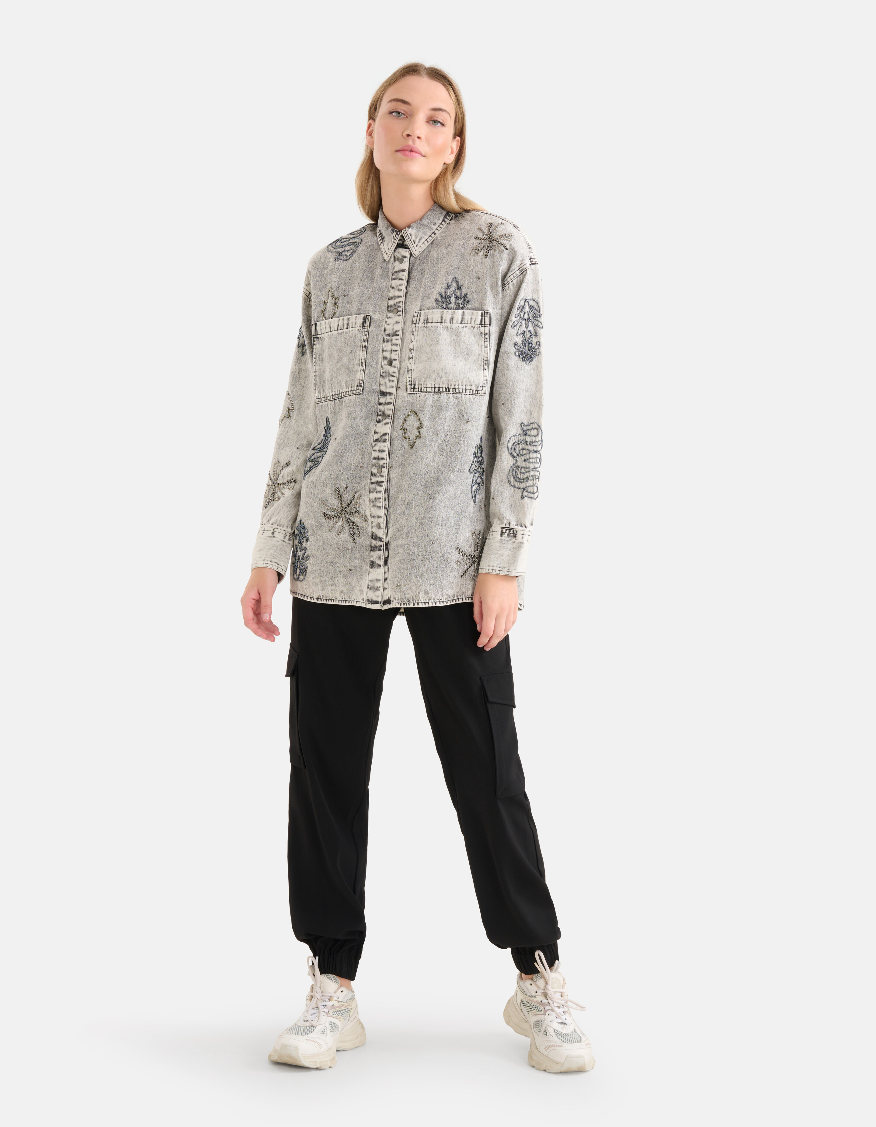 Verzierte Denim-Bluse Grau SHOEBY WOMEN