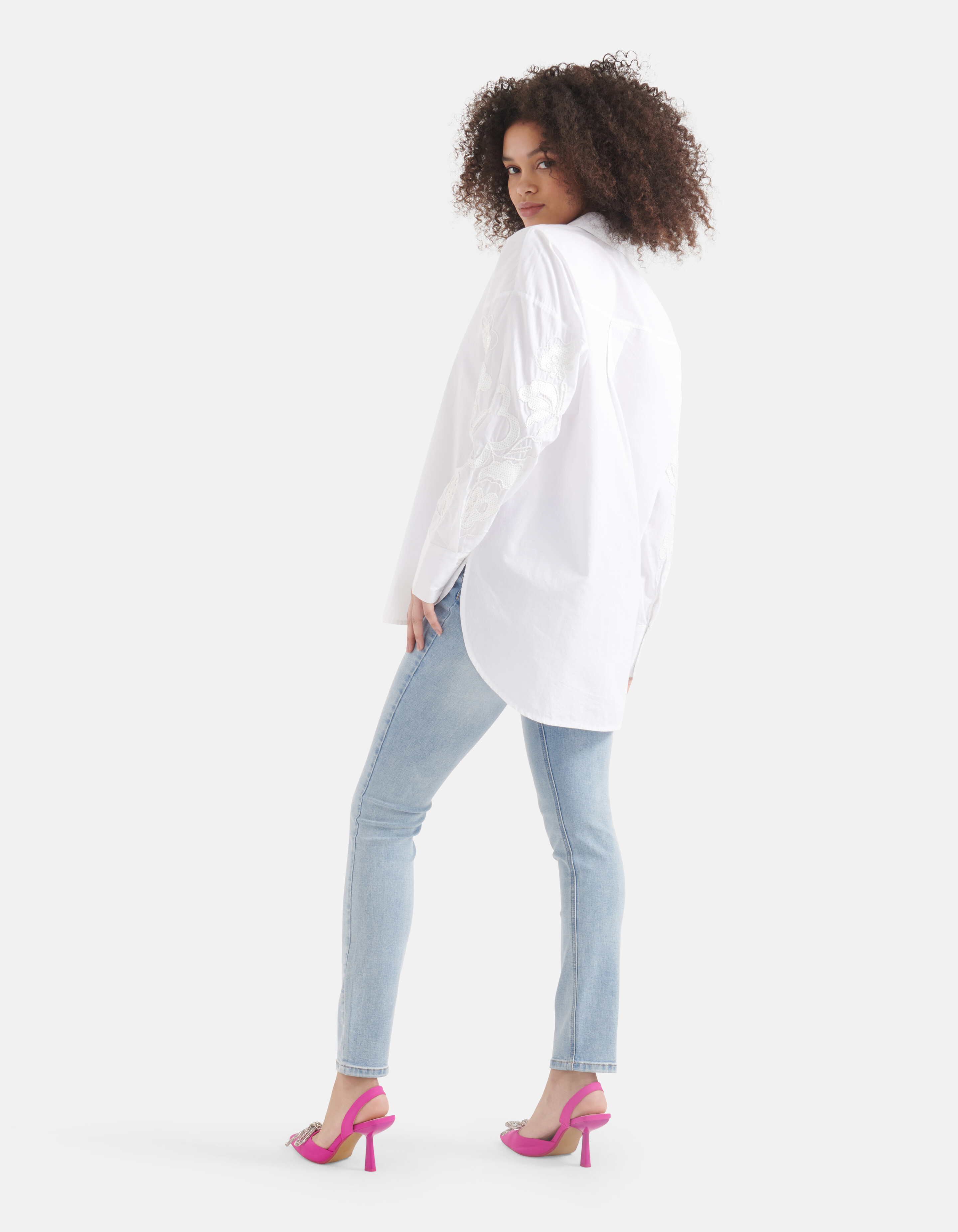 Pailletten Popeline Bluse Weiß SHOEBY WOMEN