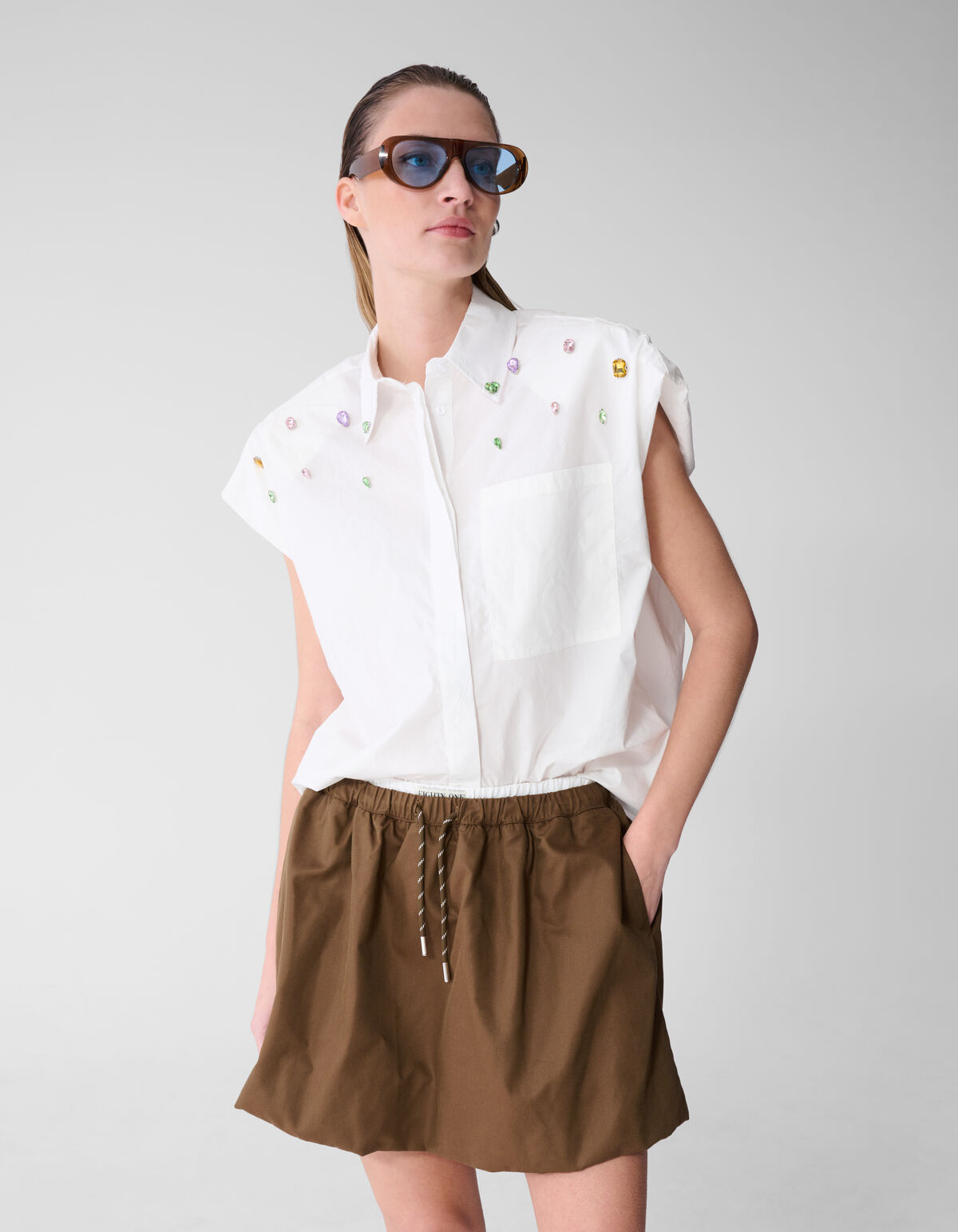 Strass-Popeline-Bluse Wei&szlig; SHOEBY WOMEN