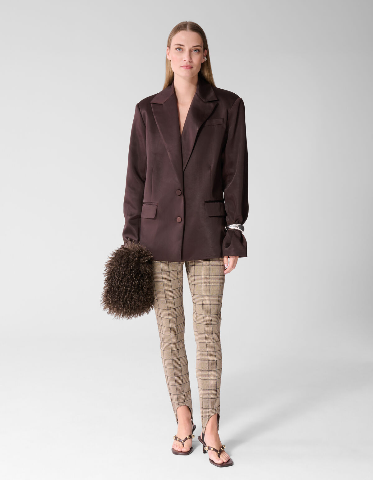 Oversized Satin Blazer Dunkelbraun SHOEBY WOMEN