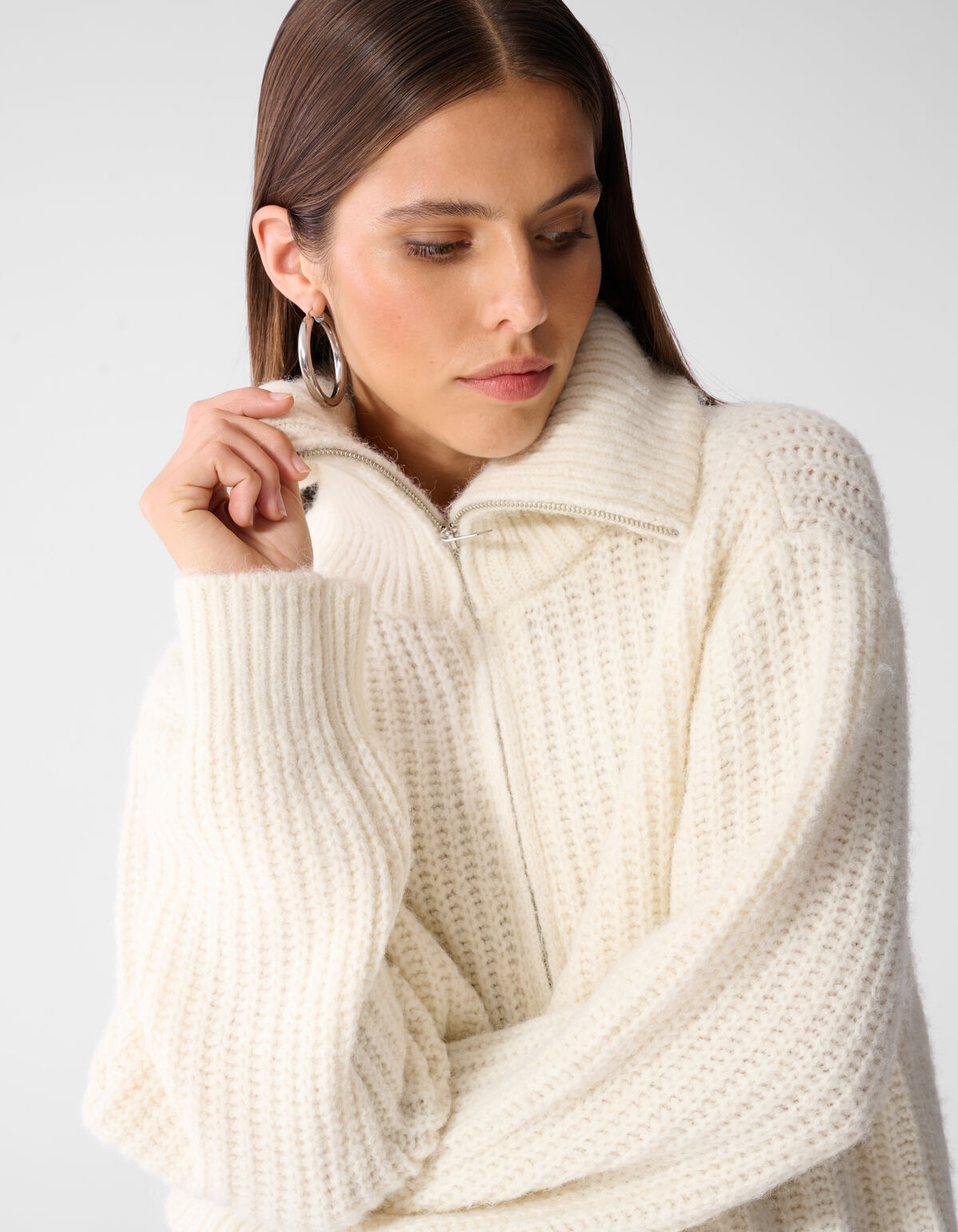 Strickweste mit Rei&szlig;verschluss Ecru SHOEBY WOMEN