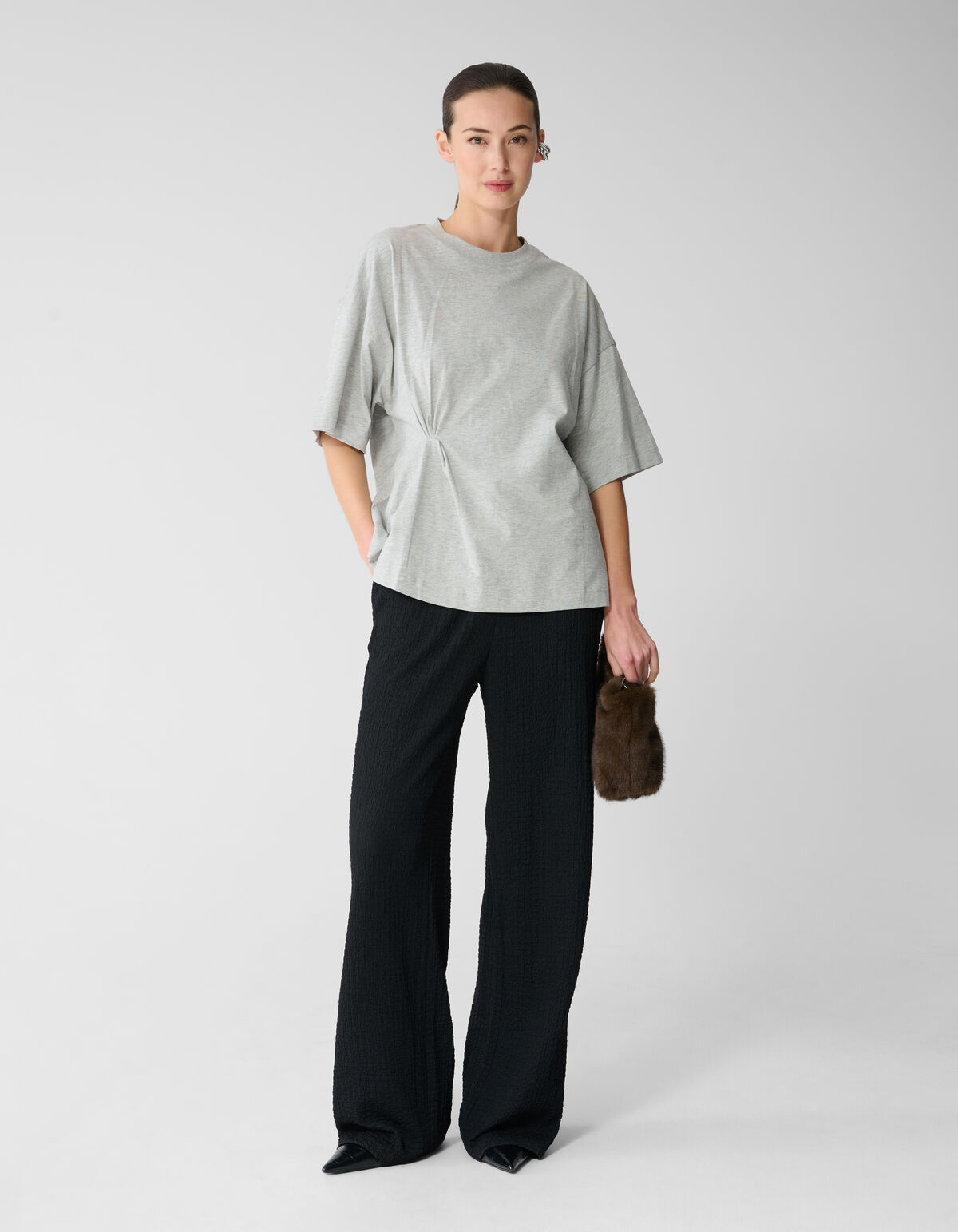 Crinkle-Hose mit weitem Bein, schwarz SHOEBY WOMEN