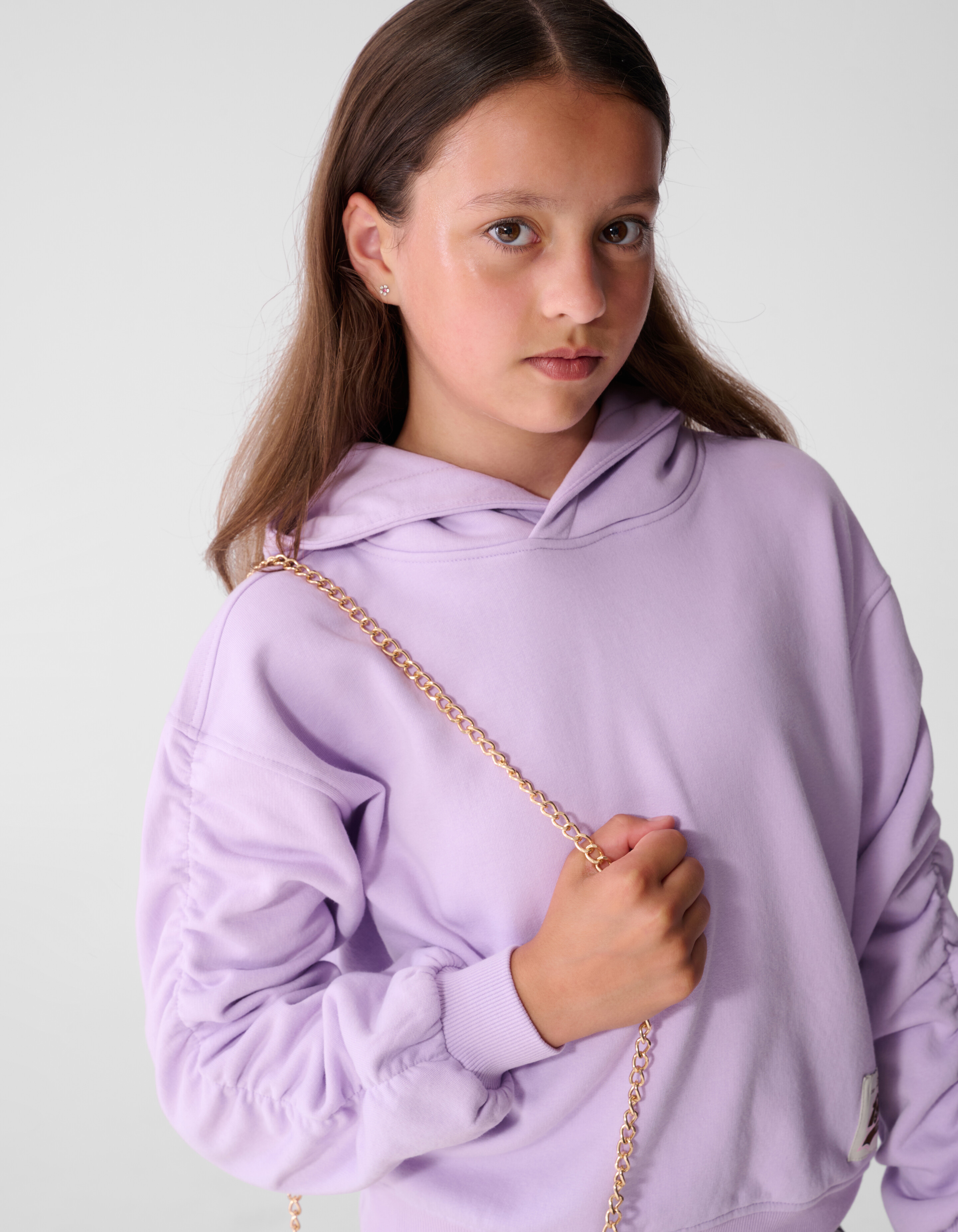 Gathered Sleeve Hoodie Lila SHOEBY GIRLS