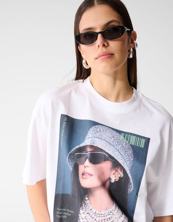 Oversized Pearl Magazine T-shirt Wit SHOEBY WOMEN