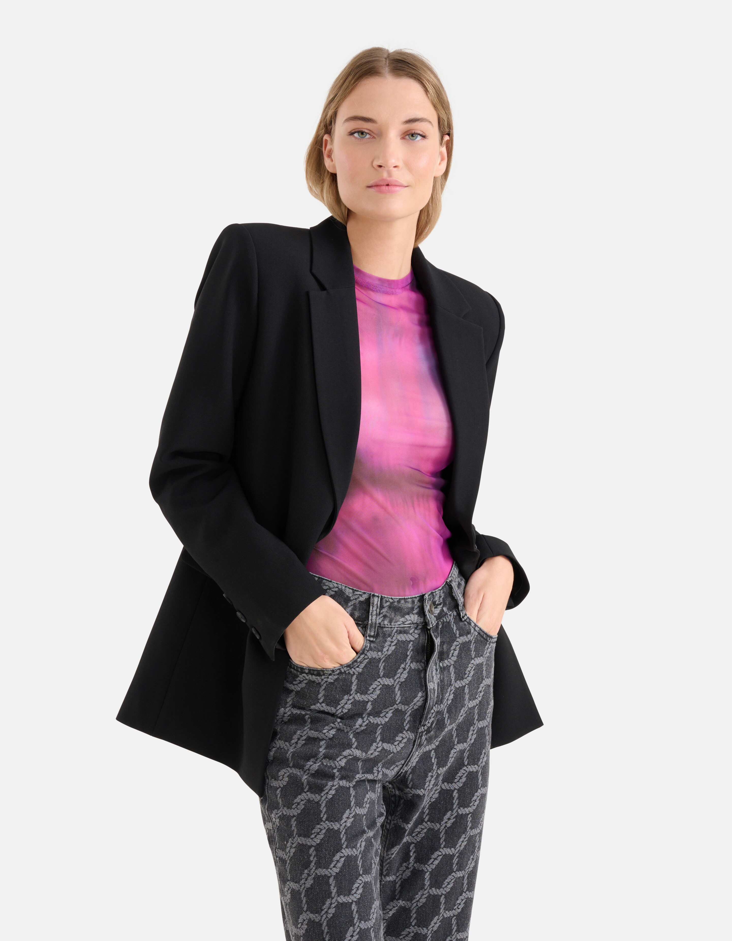 Blurry Stripe Mesh Top Pink SHOEBY WOMEN