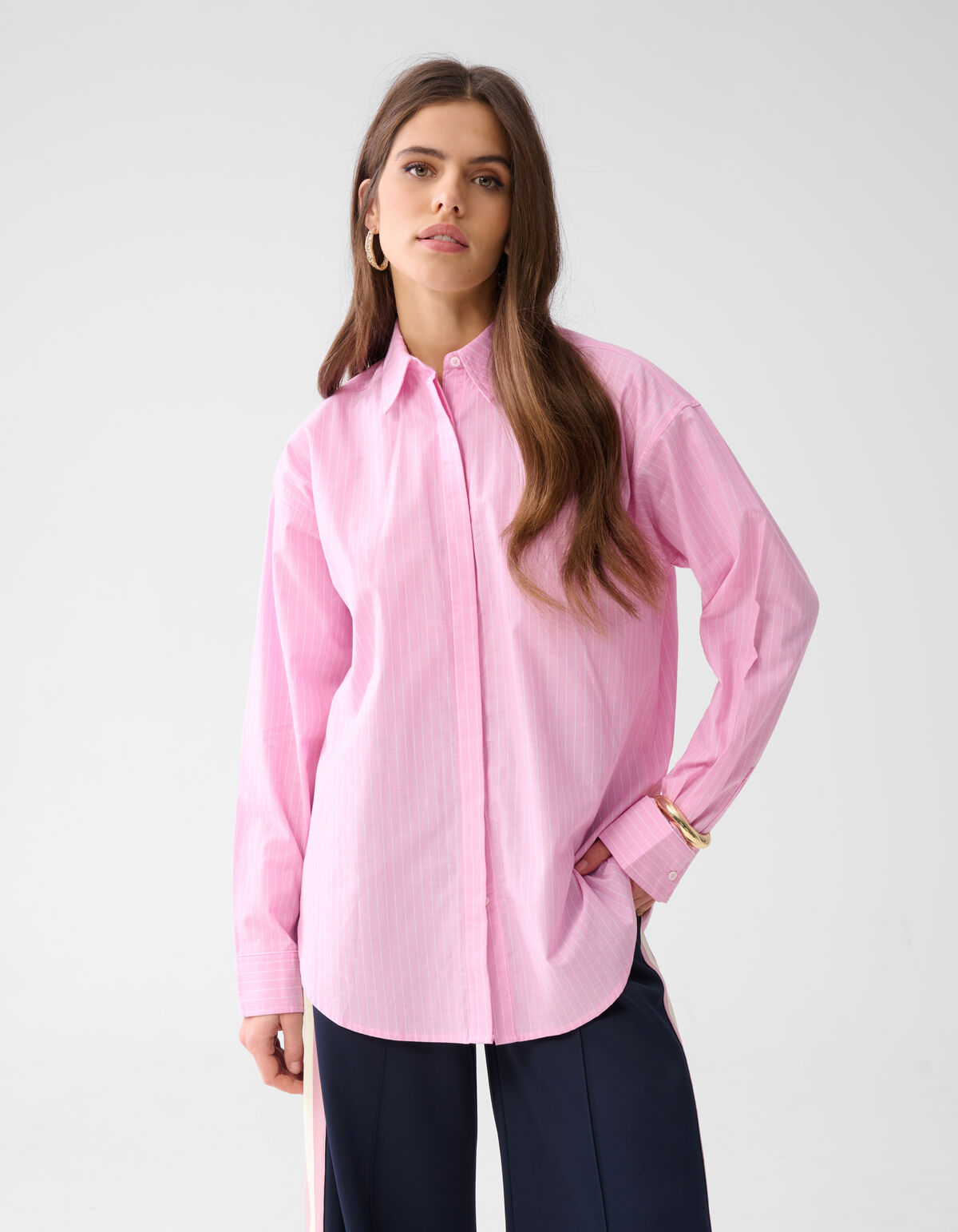 Gestreifte Popeline-Bluse Rosa SHOEBY WOMEN