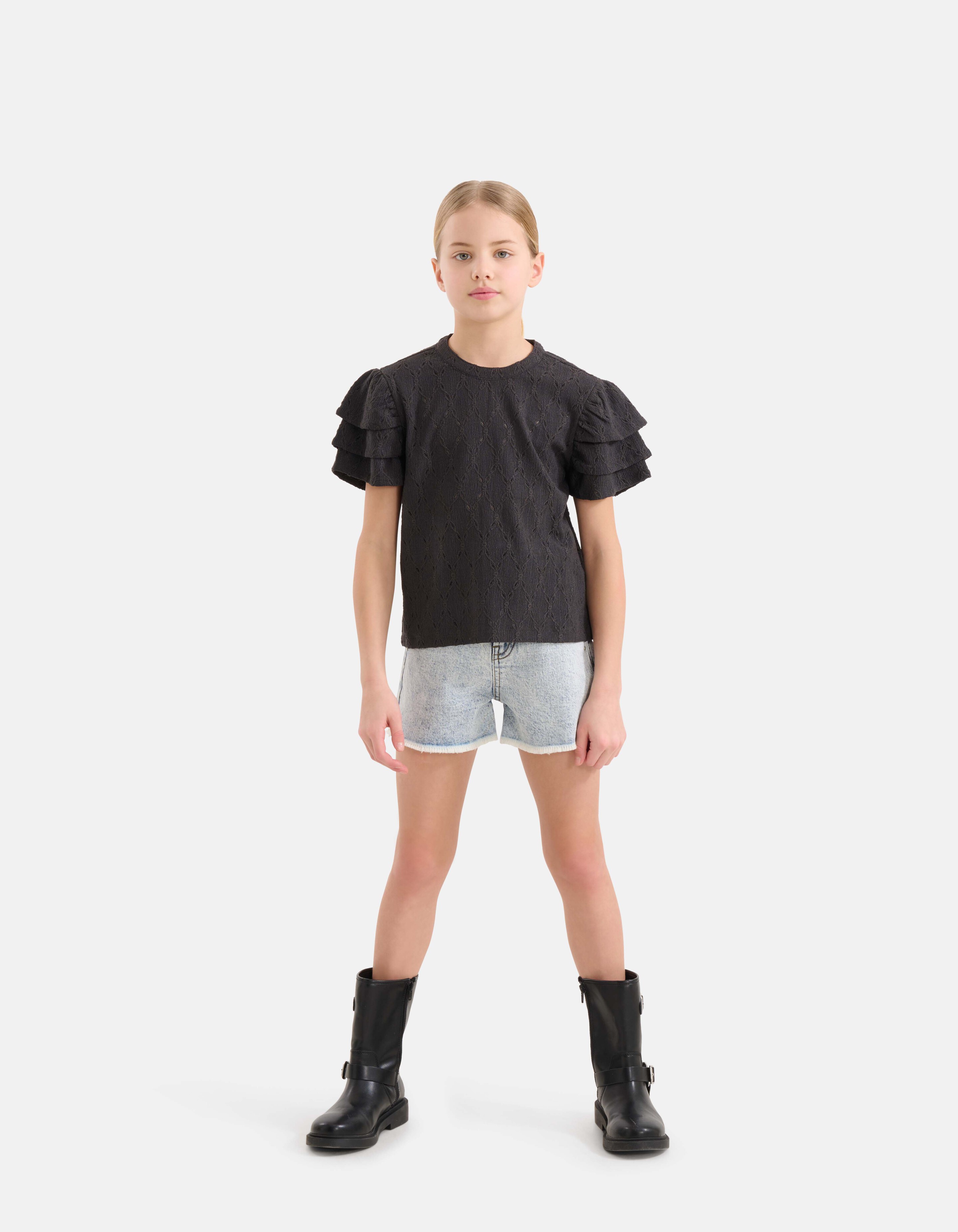 Ajour Ruffle Top Zwart SHOEBY GIRLS