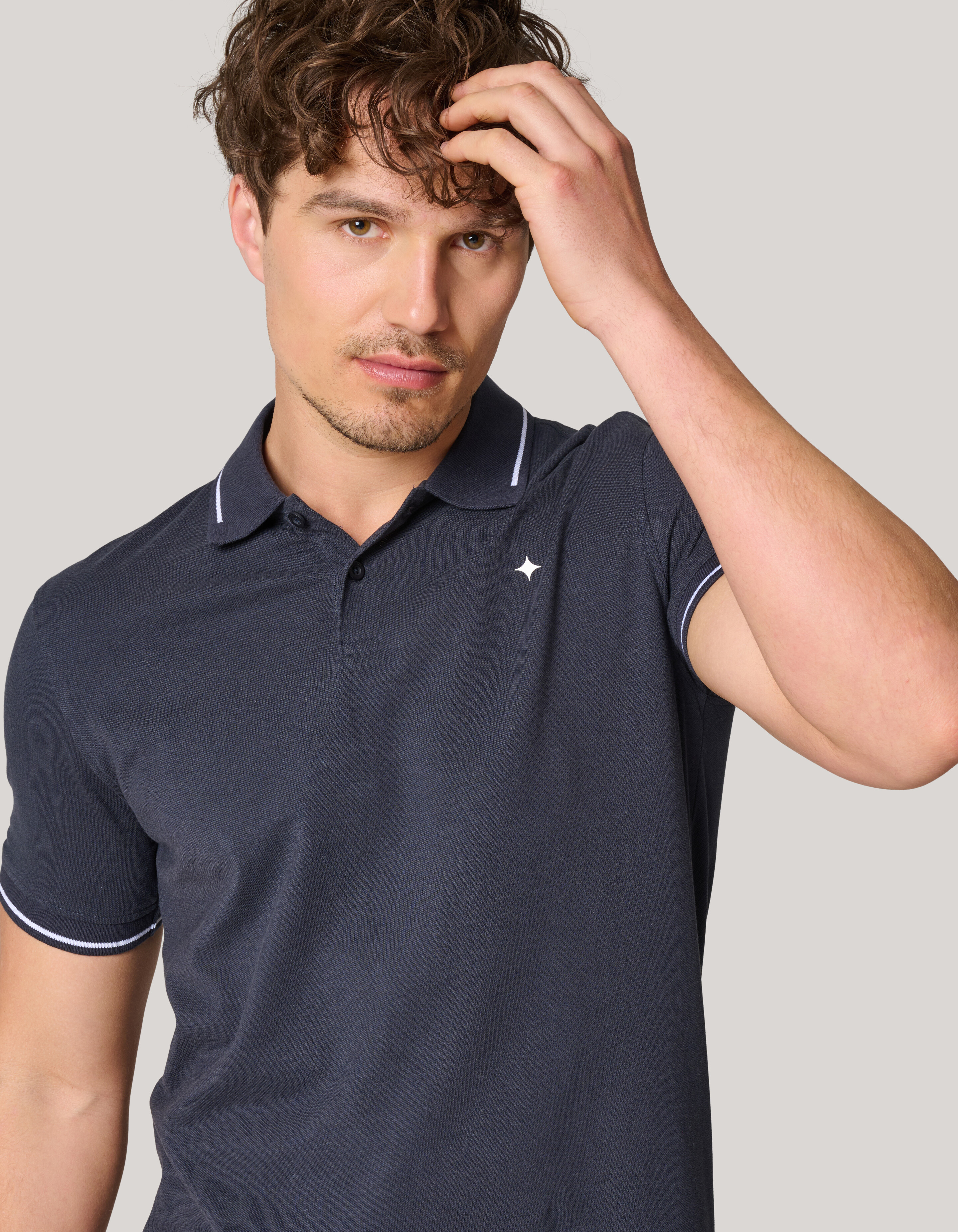 Contrast Pique Polo Donkergrijs SHOEBY MEN