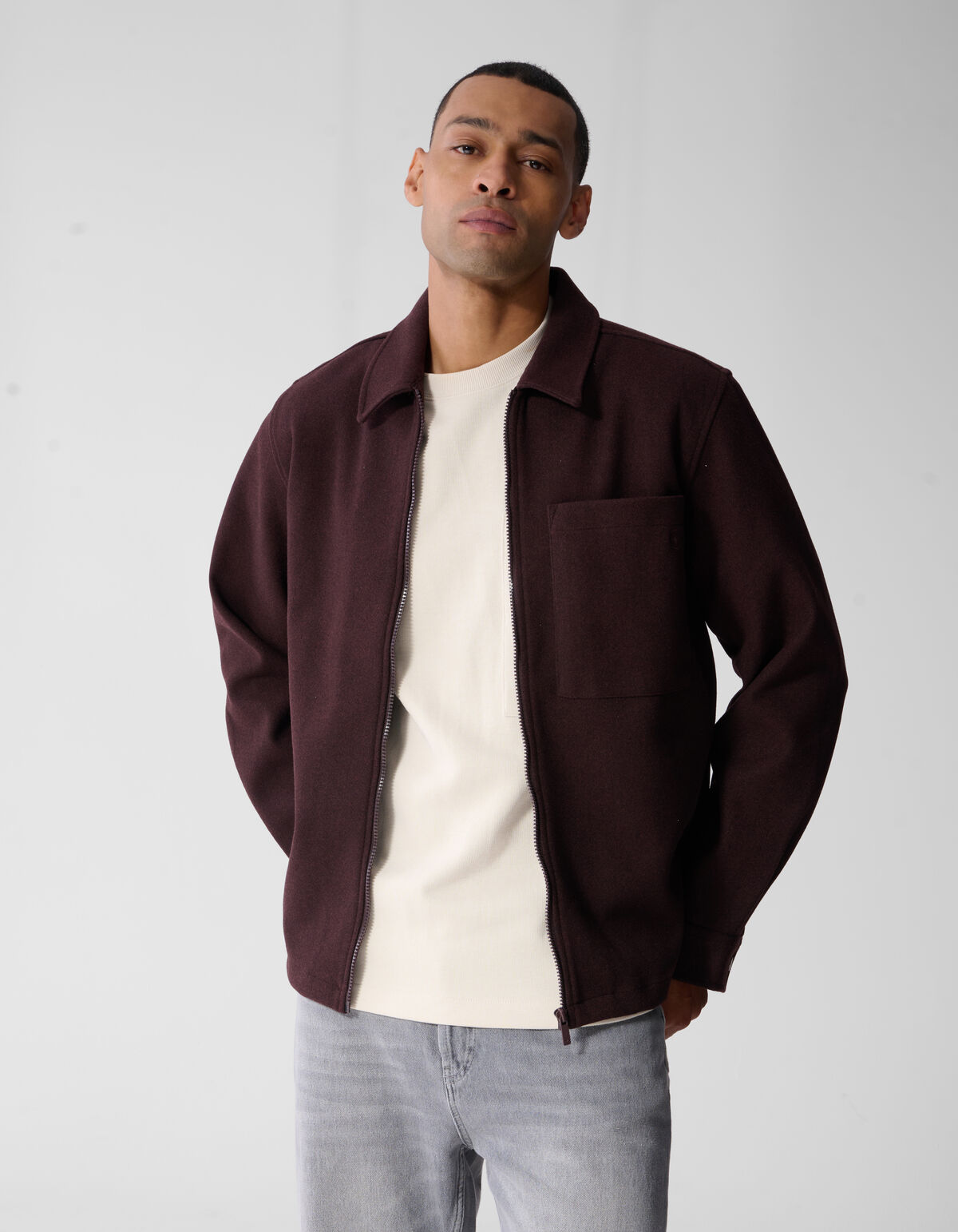 Melange Zip-Overshirt Dunkelrot SHOEBY MEN