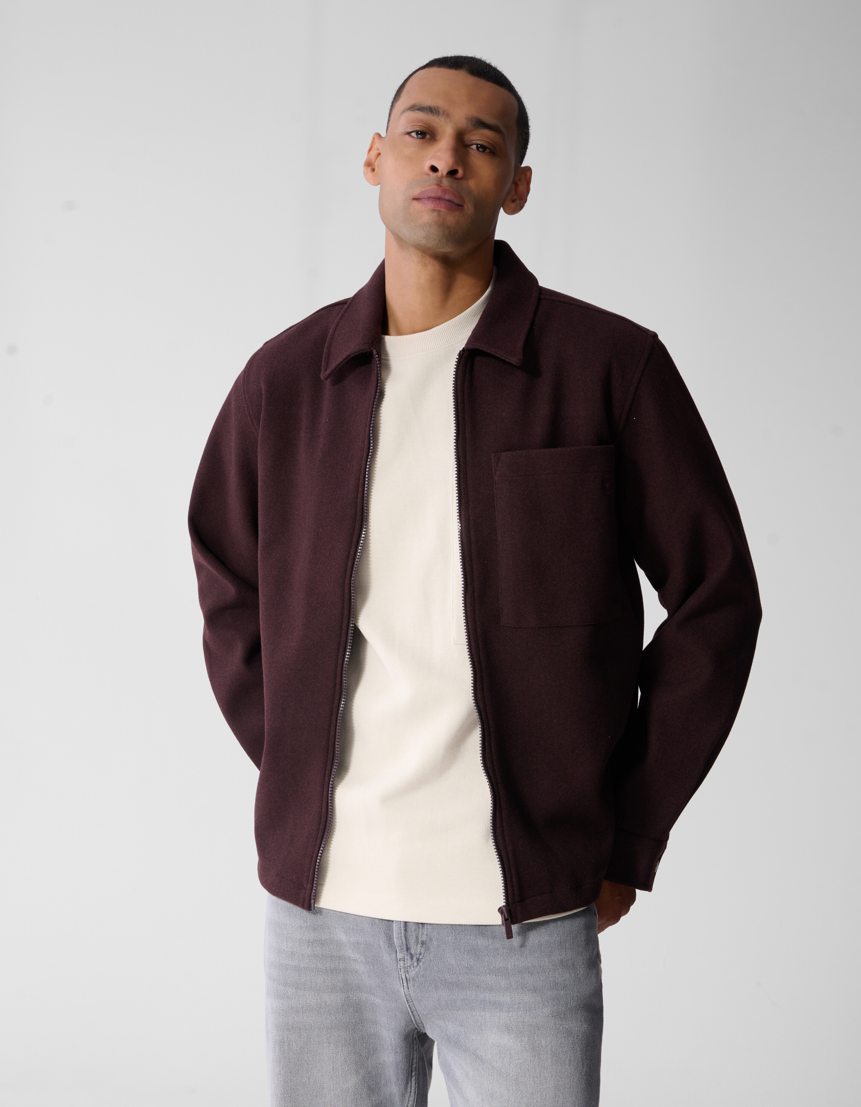 Melange Zip-Overshirt Dunkelrot SHOEBY MEN