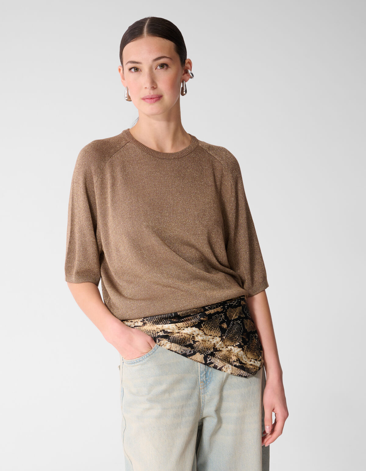 Kurzarm Glitzerpullover Braun SHOEBY WOMEN
