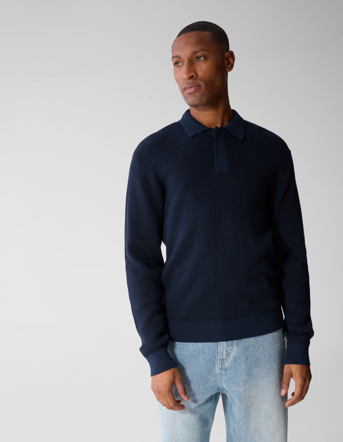 Gestrickte Poloshirt Mit Kn&ouml;pfen Dunkelblau SHOEBY MEN