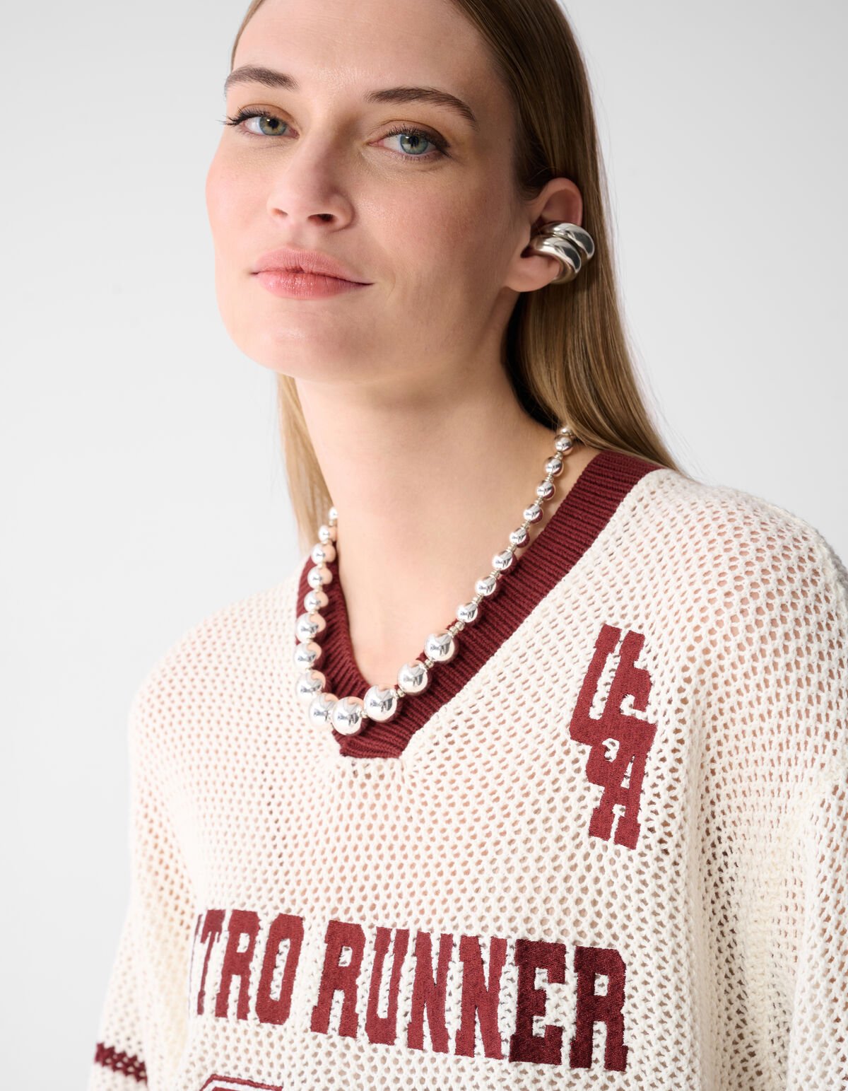 Oversized Baseball-T-Shirt Gebrochen Wei&szlig; SHOEBY WOMEN