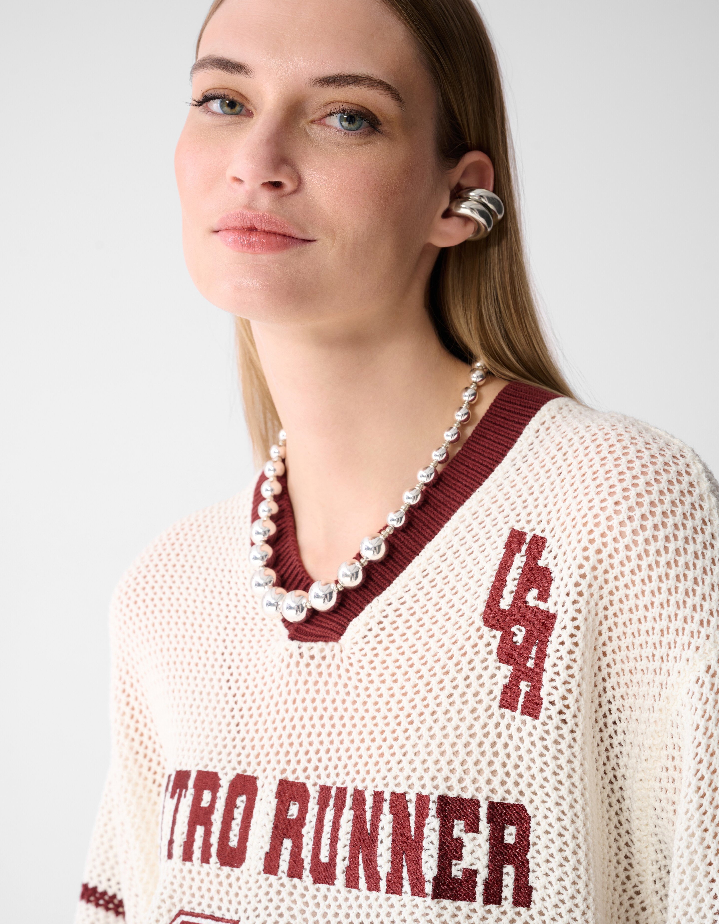 Oversized Baseball-T-Shirt Gebrochen Wei&szlig; SHOEBY WOMEN