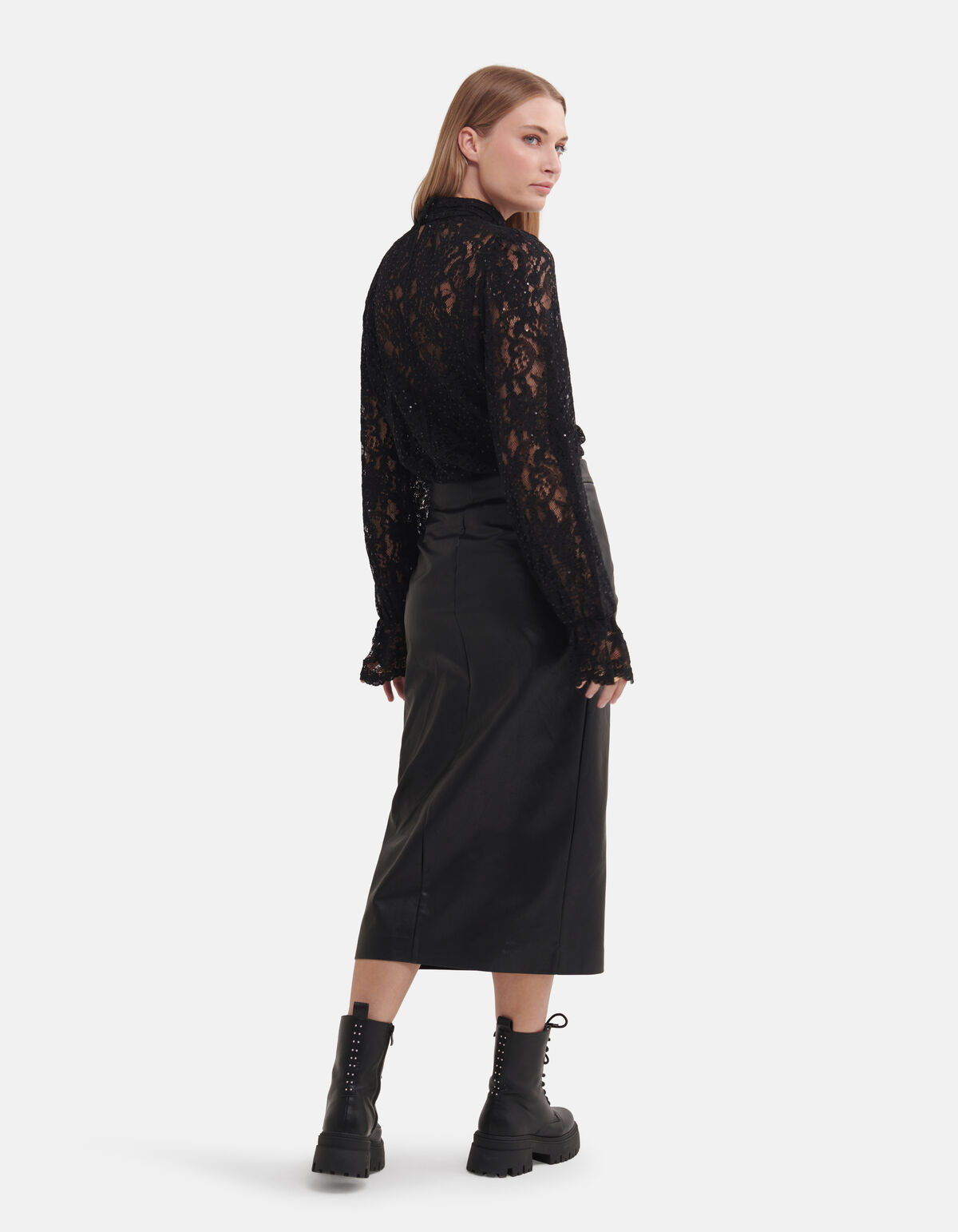 Veganer Midirock aus Leder Schwarz von Fred SHOEBY WOMEN