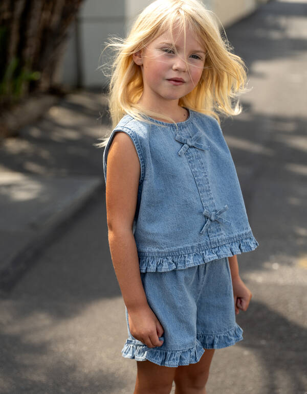 Cropped R&uuml;schenbluse Blau SHOEBY GIRLS