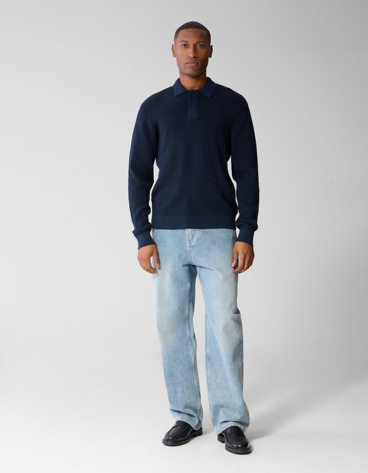 Gestrickte Poloshirt Mit Kn&ouml;pfen Dunkelblau SHOEBY MEN