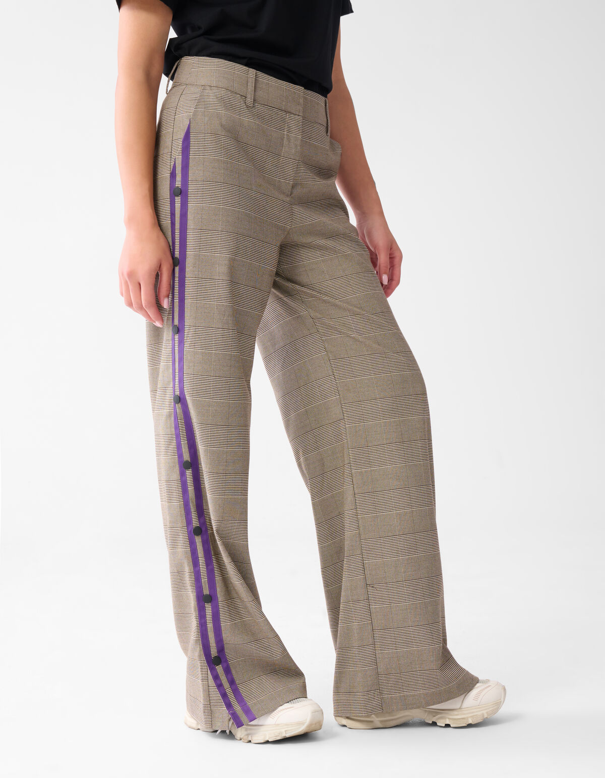 Sportlich Karierte Hose Wide Leg Braun SHOEBY WOMEN