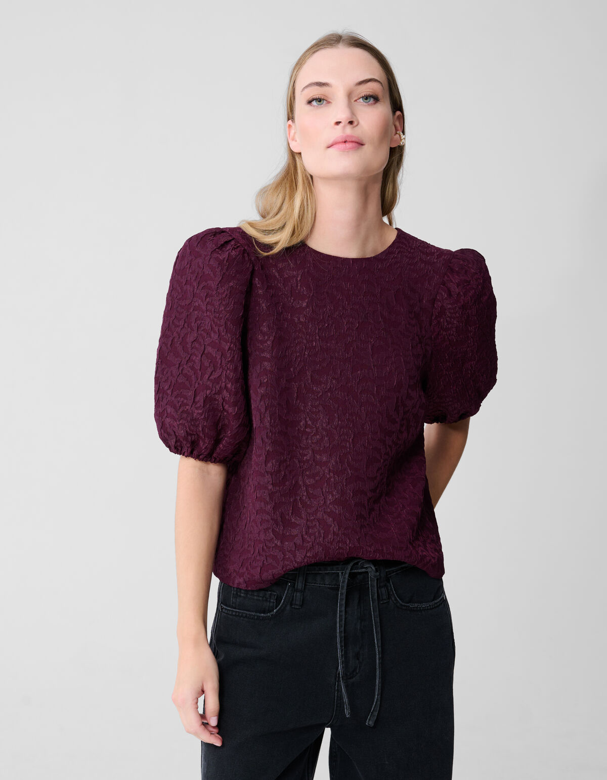 Jacquard Struktur Top Dunkelrot SHOEBY WOMEN
