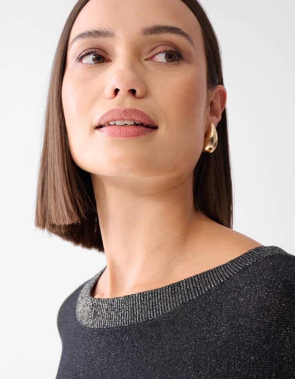 Colorblock Glitter Batwing Pullover Schwarz SHOEBY WOMEN