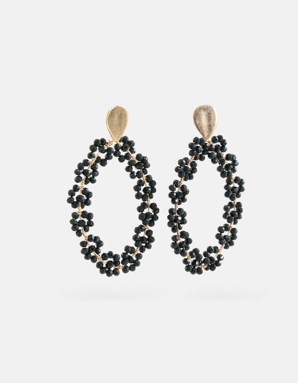 Ovale Beaded Oorbellen Zwart SHOEBY ACCESSOIRES