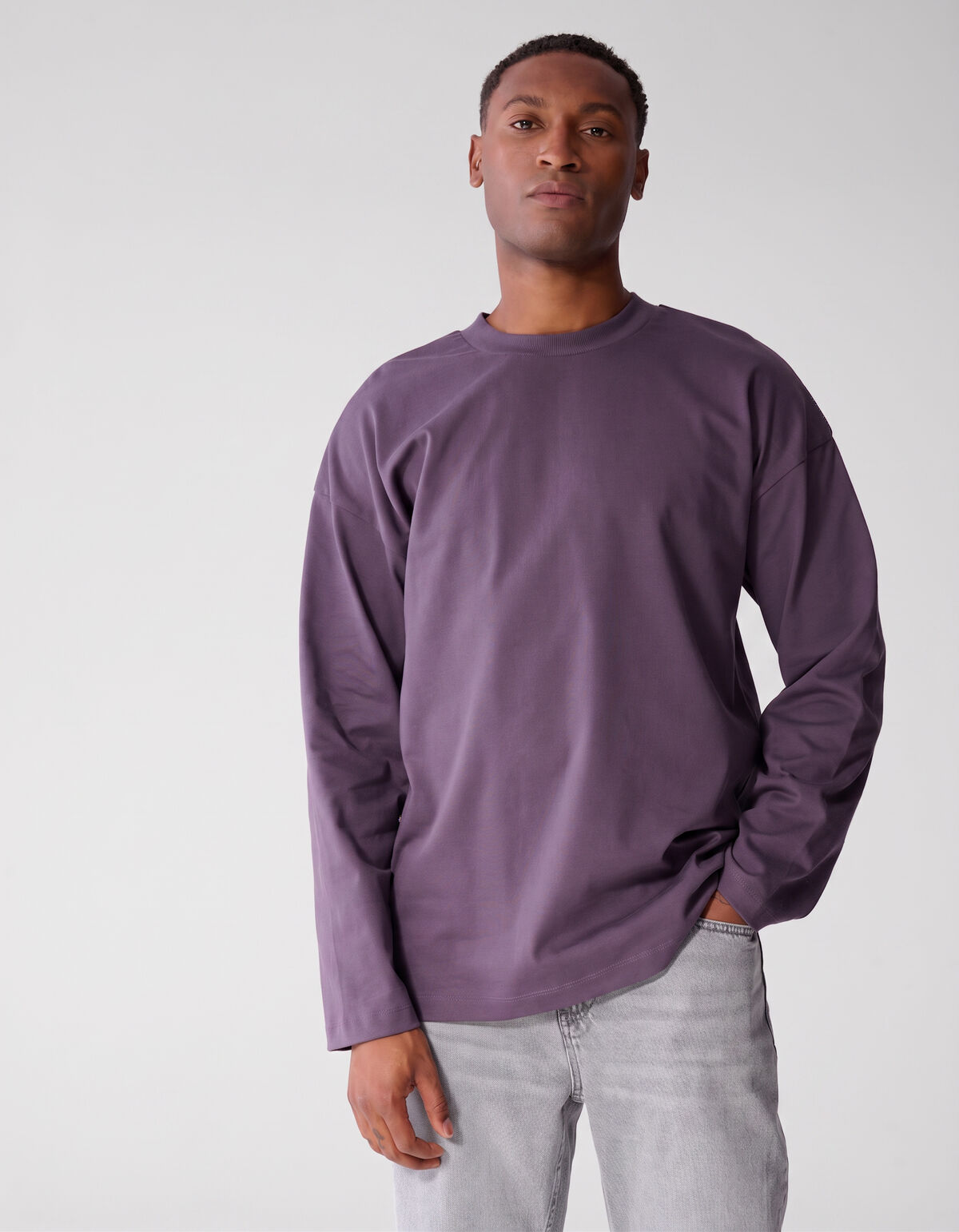 Basic-Langarmshirt in Relaxed Fit lila SHOEBY MEN