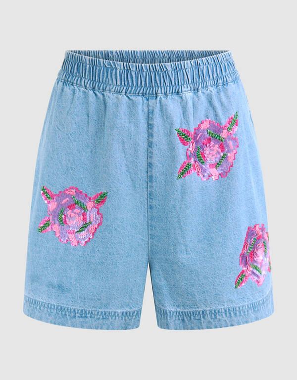 Pailletten-Denim Short Blau SHOEBY WOMEN