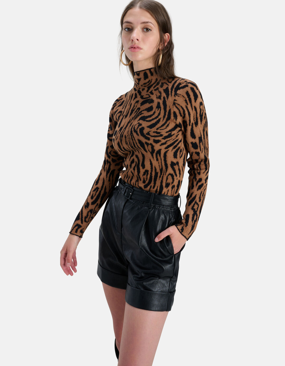 Rollkragenpullover mit Leopardenprint Braun SHOEBY WOMEN