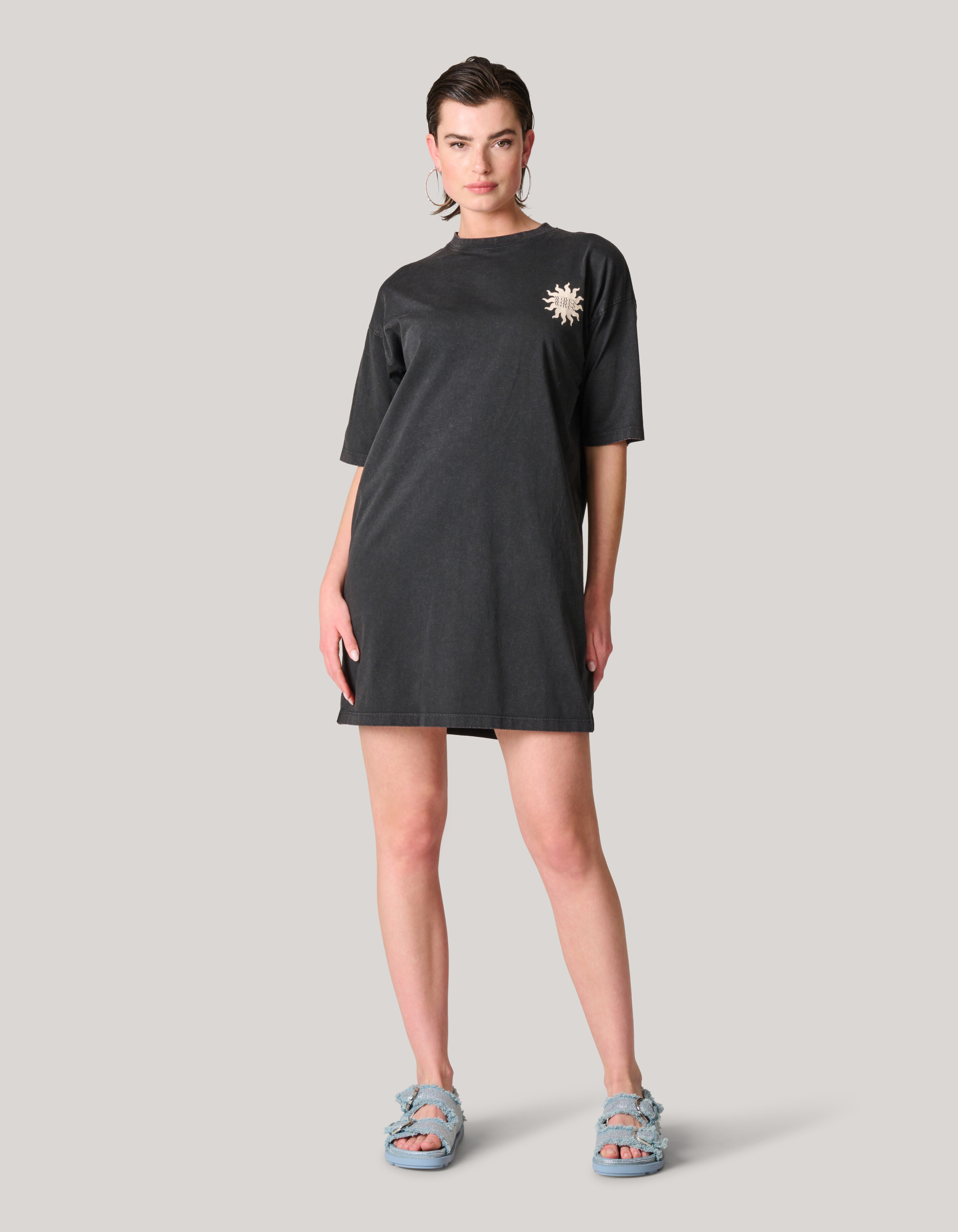 Gewaschenes T-Shirt-Kleid Dunkelgrau SHOEBY WOMEN