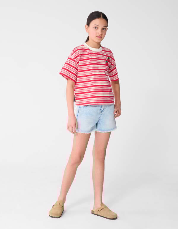 Erdbeerstickerei Shorts Blau JILL&MITCH