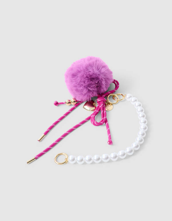 Pompon Perlen Taschenanhänger Dunkelviolett SHOEBY ACCESSOIRES