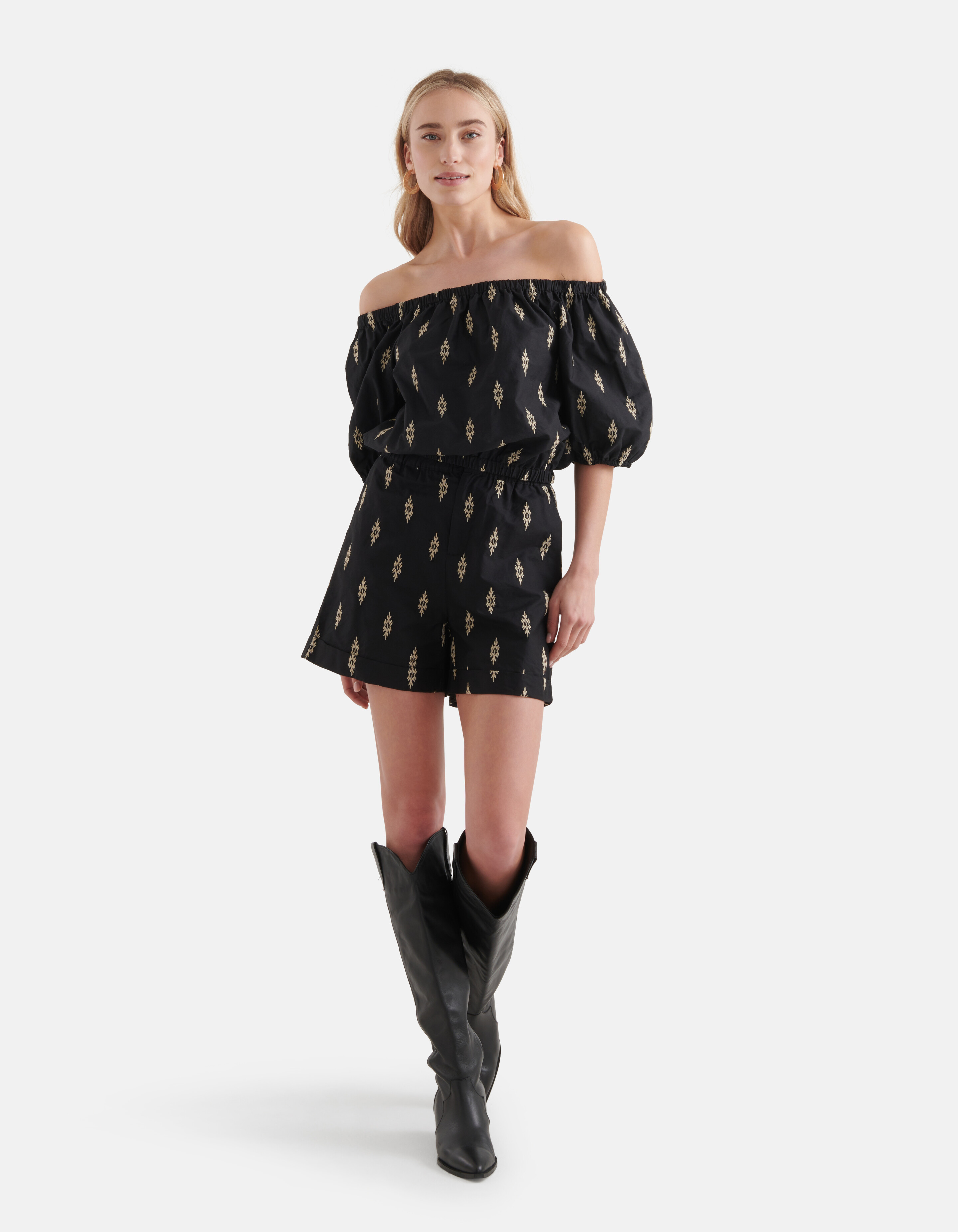 Besticktes Popeline-Top Schwarz SHOEBY WOMEN