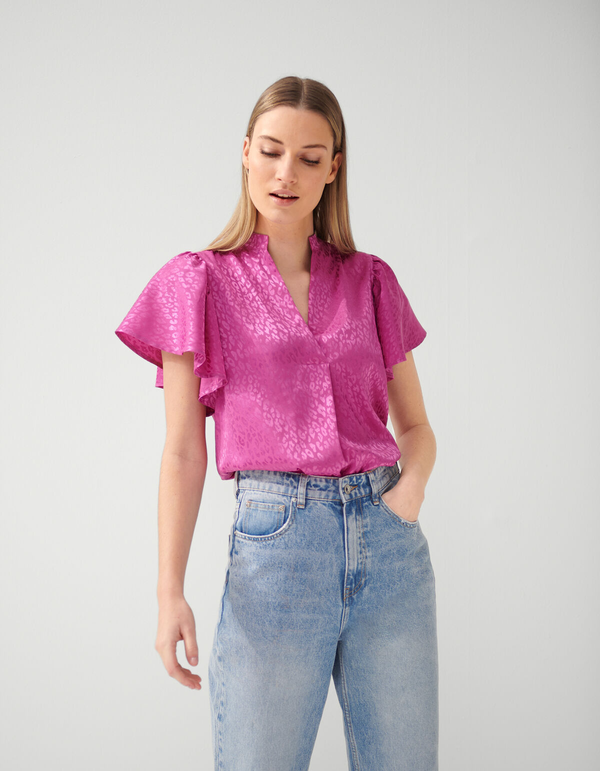 Jacquard-Rüschenbluse Rosa SHOEBY WOMEN