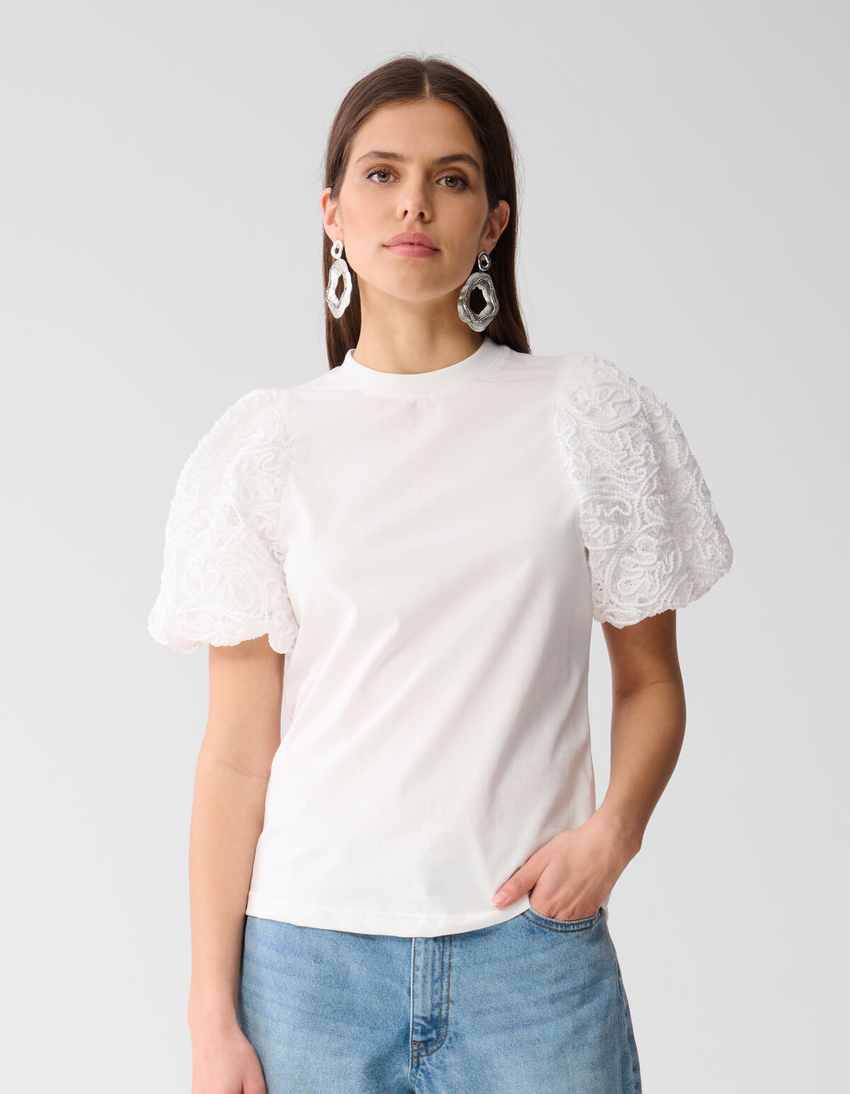 T-shirt mit Puff-Stickerei Wei&szlig; SHOEBY WOMEN