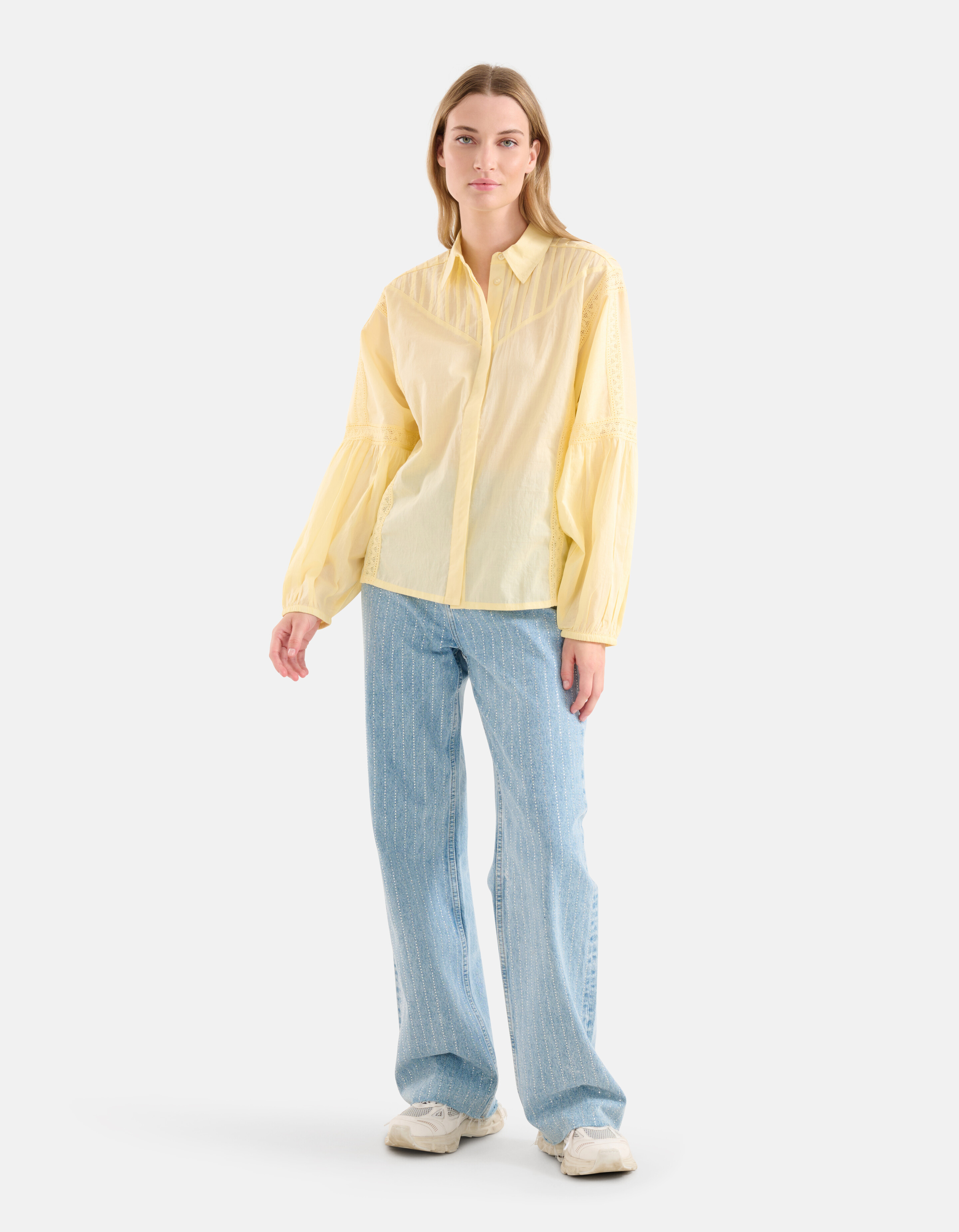 Bluse mit Stickerei Hellgelb SHOEBY WOMEN