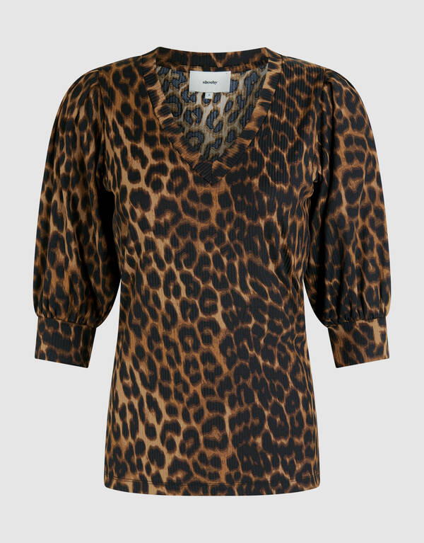 Rippstrick-Leopard-Top Braun SHOEBY WOMEN