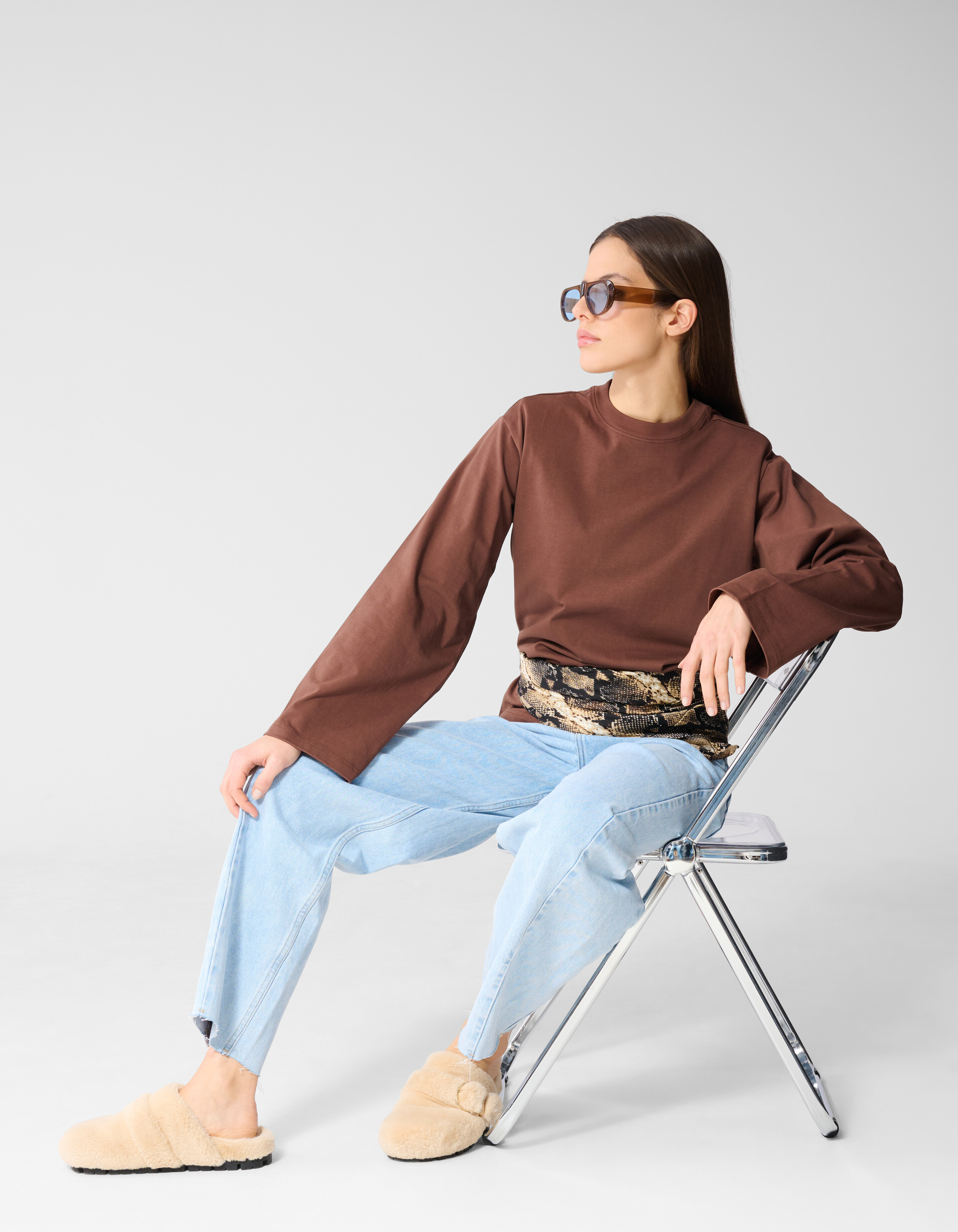 Oversized Basic Longsleeve T-Shirt Braun SHOEBY WOMEN