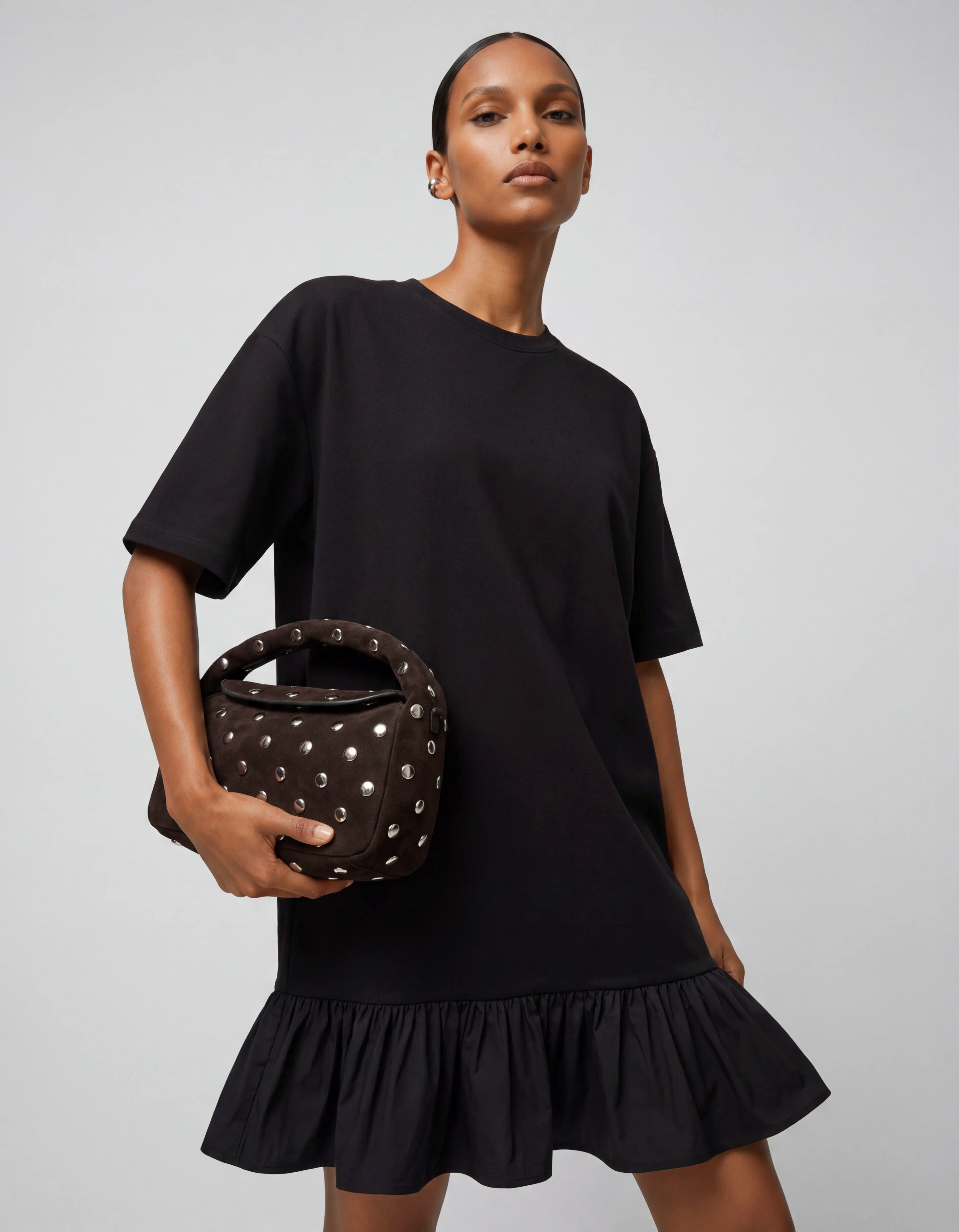R&uuml;schen T-Shirt Mini Kleid Schwarz SHOEBY WOMEN