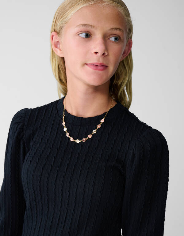 Peplum-Kabel-Langarmshirt Schwarz SHOEBY GIRLS