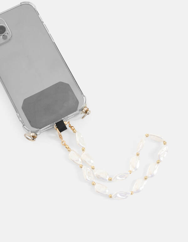 Kurzes Perlentelefonkabel Off White SHOEBY ACCESSOIRES